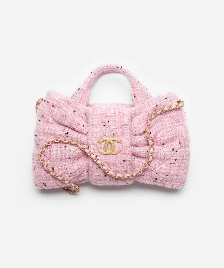 NEL PINK TWEED BOW BAG