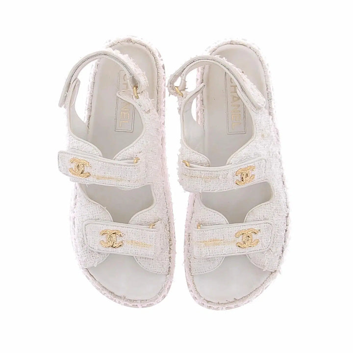 WHITE TWEED SANDALES